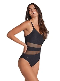 One-Piece Slimming Swimsuit With Sheer Cutouts