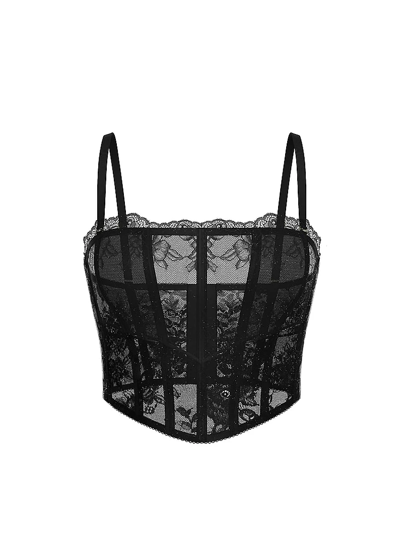 Rose Lace Shimmer Strapless Corset Top