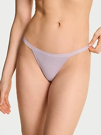 Cotton Pointelle Floral Lace-Trim V-String Panty