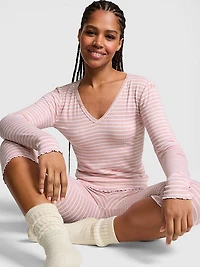 Soft Luxe Pointelle V-Neck Long-Sleeve Top