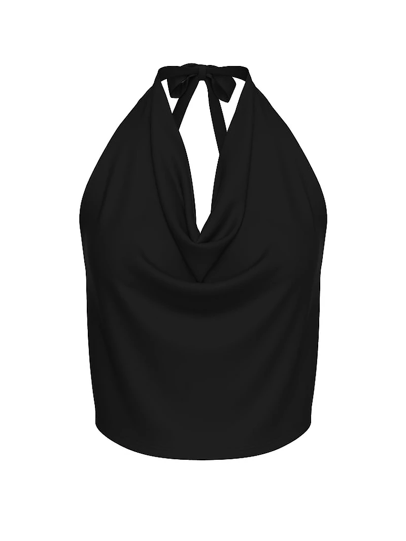 Beachwear Mesh Cowl-Neck Halter Top