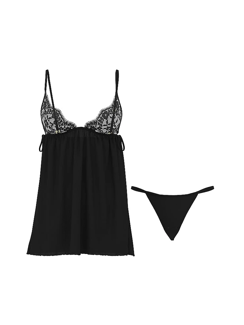 Lace Triangle Pleated Babydoll Set