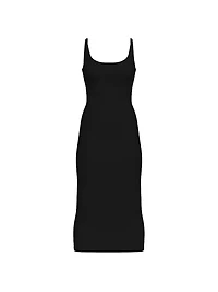 All-Day Soft Rib High-Neck Midi Dress