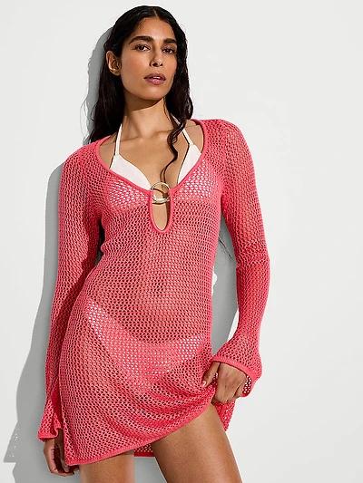 Beachwear Crochet Long-Sleeve Mini Dress