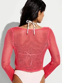 Beachwear Crochet Tie-Front Long-Sleeve Top