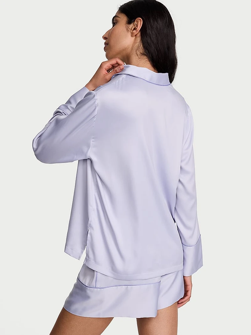 Signature Satin Long-Sleeve Short Pajama Set
