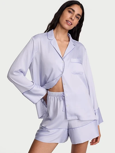 Signature Satin Long-Sleeve Short Pajama Set