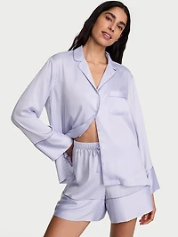 Signature Satin Long-Sleeve Short Pajama Set