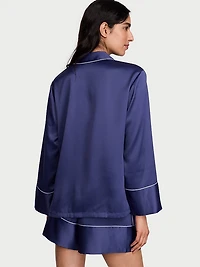 Signature Satin Long-Sleeve Short Pajama Set