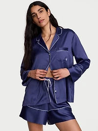 Signature Satin Long-Sleeve Short Pajama Set