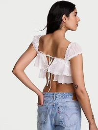 Chiffon Lace-Trim Cap-Sleeve Top
