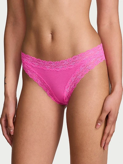 Cotton Pointelle Lace-Waist Bikini