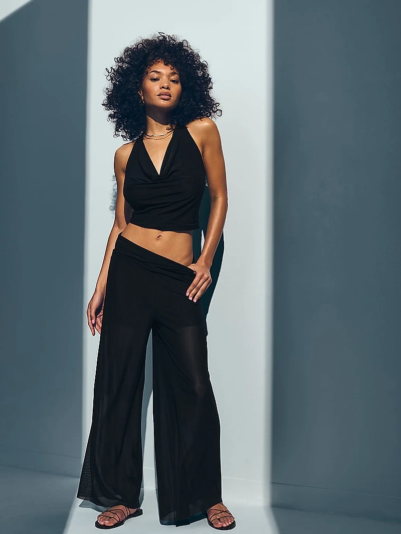 Beachwear Mesh Cowl-Neck Halter Top