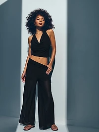 Beachwear Mesh Cowl-Neck Halter Top