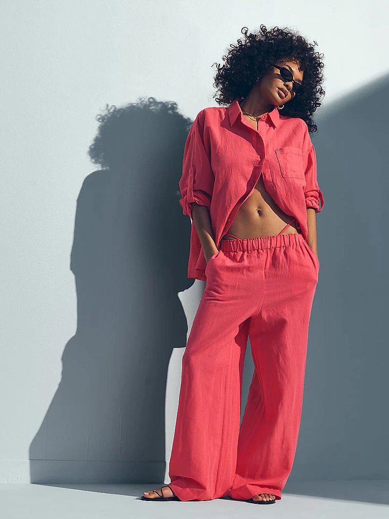 Beachwear Linen Boxy Long-Sleeve Shirt