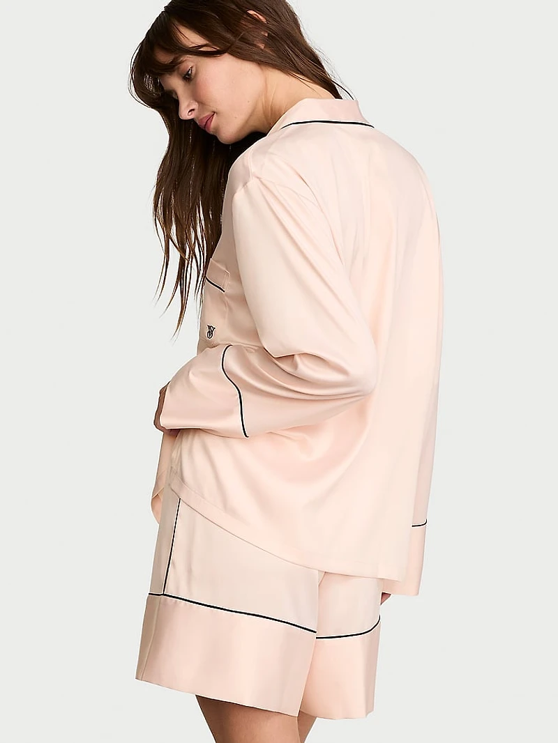 Signature Satin Long-Sleeve Short Pajama Set