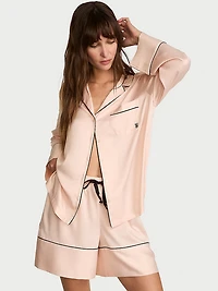 Signature Satin Long-Sleeve Short Pajama Set