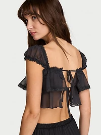 Chiffon Lace-Trim Cap-Sleeve Top