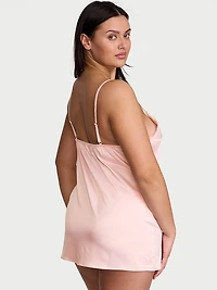 Tease Satin Lace-Trim Mini Slip Dress