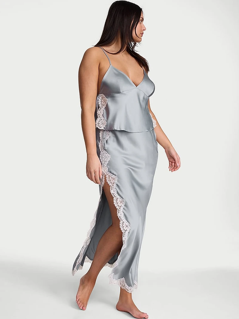 Satin Lace-Trim Cami & Maxi Skirt Set