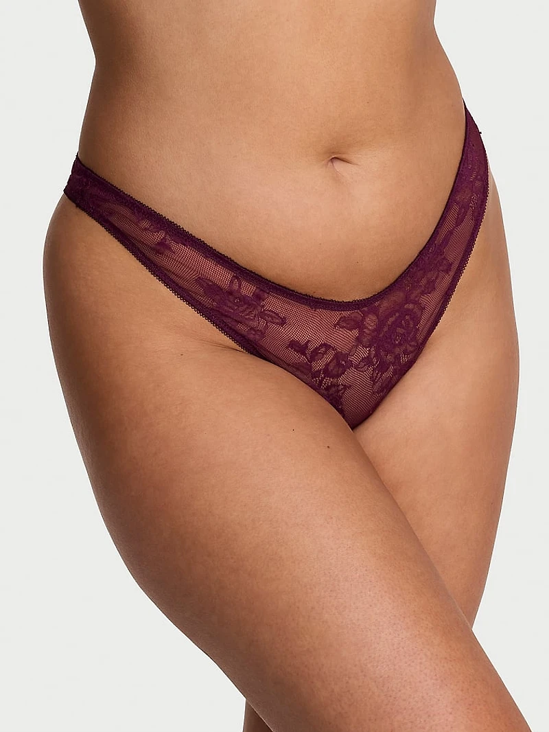Rose Lace-Trim High-Leg Thong Panty