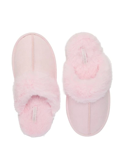 Faux Suede & Fur Closed-Toe Slippers