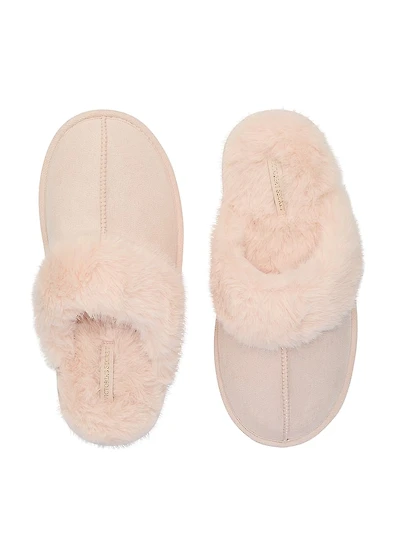 Faux Suede & Fur Closed-Toe Slippers