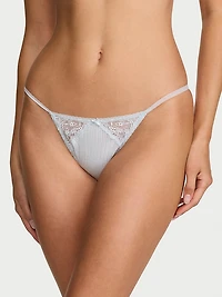 Cotton Pointelle Floral Lace-Trim String Bikini Panty