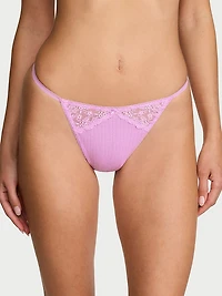 Cotton Pointelle Floral Lace-Trim V-String Panty