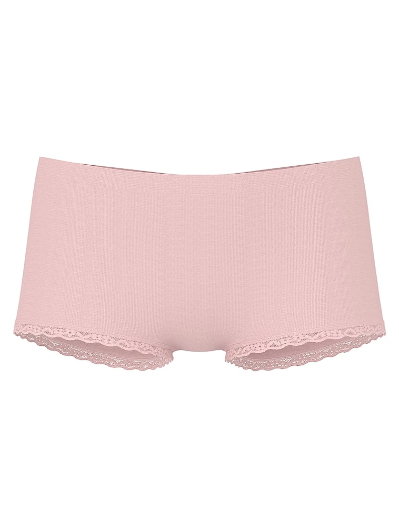 Seamless Rib Lace-Trim Boyshort Panty