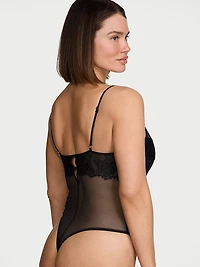 Rose Lace & Mesh Straight-Neck Bodysuit
