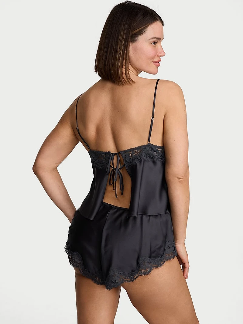 Satin Lace-Trim Cami & Flutter Shorts Set