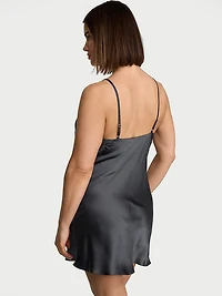 Satin Lace-Trim Short Slip Dress