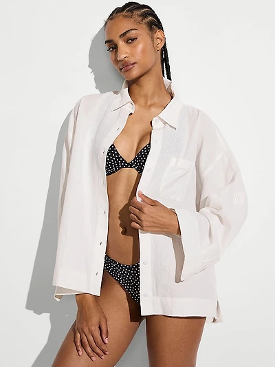 Beachwear Linen Boxy Long-Sleeve Shirt