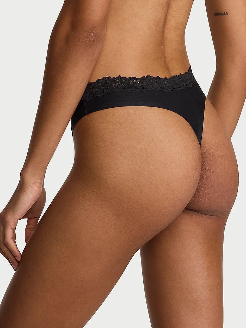 Body by Victoria Flex Lace-Trim Mid-Rise Thong Panty