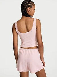 Cotton Shadow Stripe Cropped Tank & Shorts Set