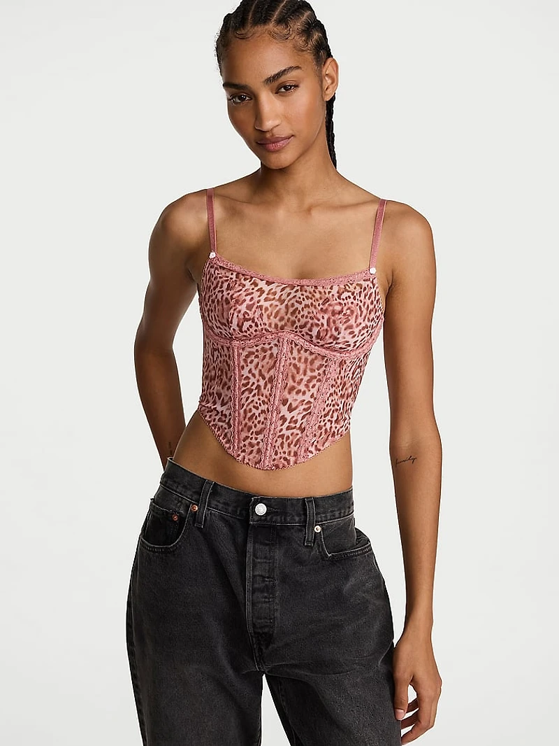 Sweet Leopard Mesh Corset Top