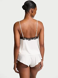 Satin Rose Lace-Trim Cami & Flutter Short Set