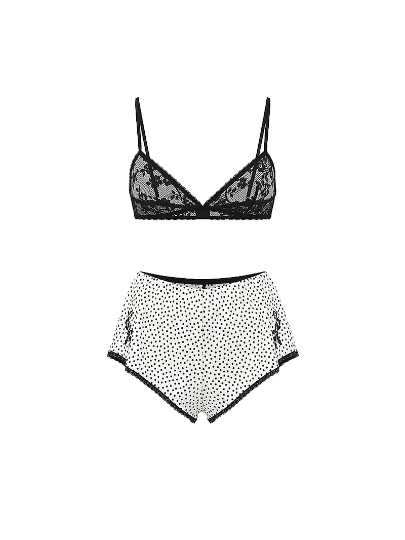 Lace Bralette & Chiffon Polka Dot Shorts Set