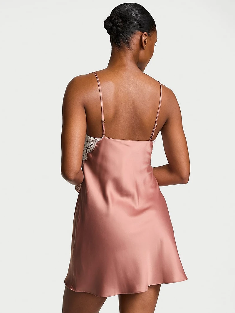 Satin Lace-Trim Short Slip Dress