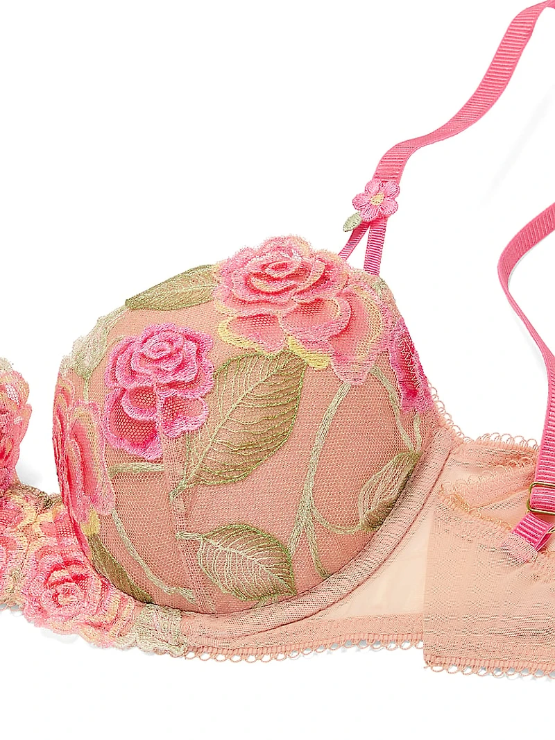 Peony Embroidery Lightly Lined Demi Bra