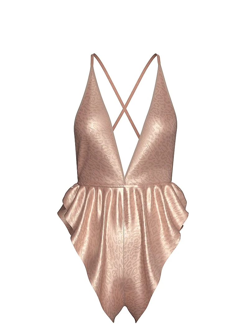 Leopard Jacquard Satin Flutter Romper