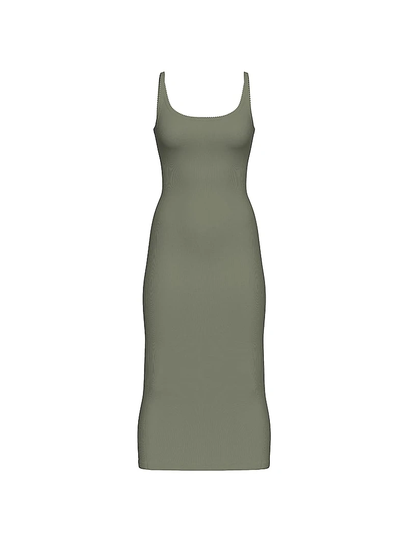 All-Day Soft Rib High-Neck Midi Dress