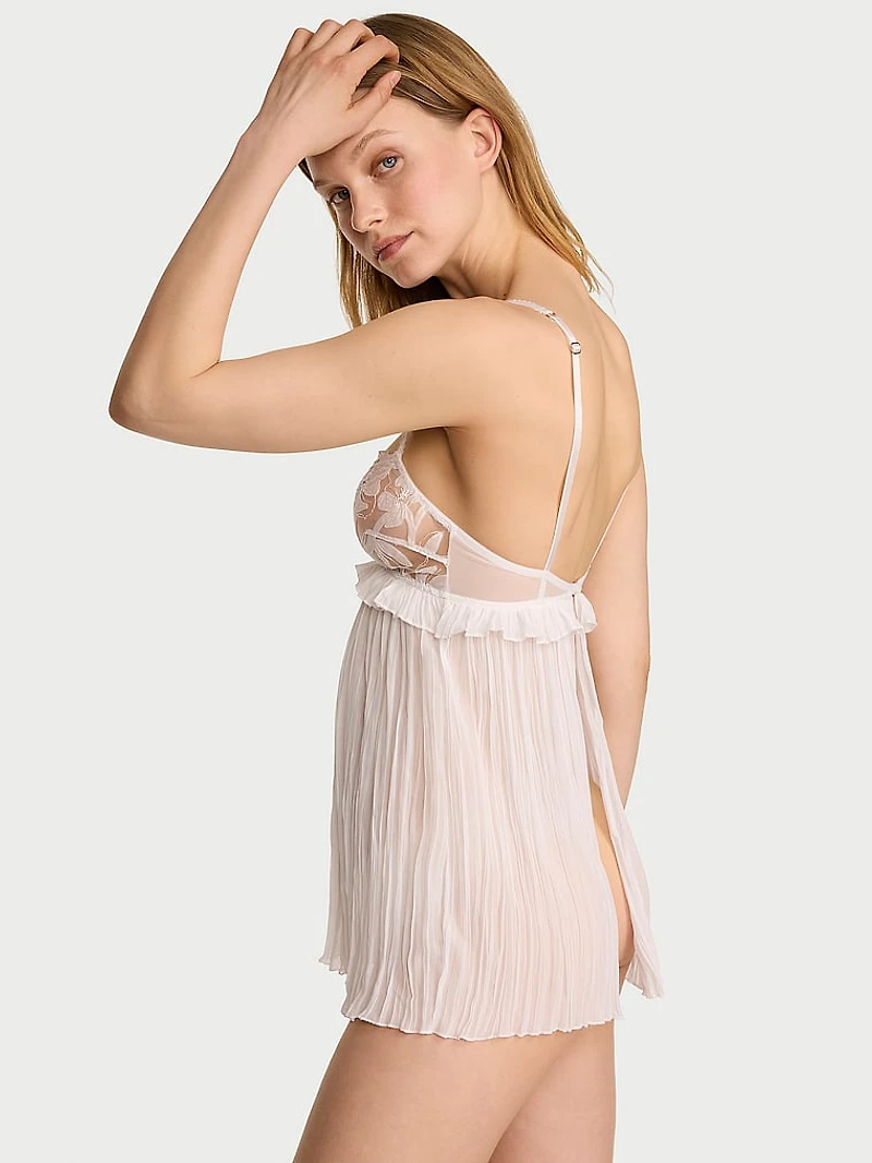 Frou Embroidery Pleated Babydoll Set