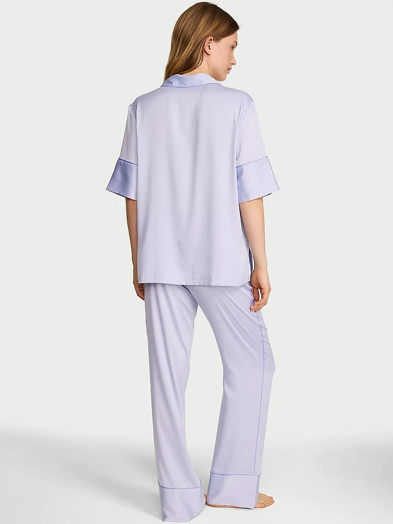 Signature Satin Short-Sleeve Long Pajama Set