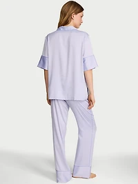 Signature Satin Short-Sleeve Long Pajama Set