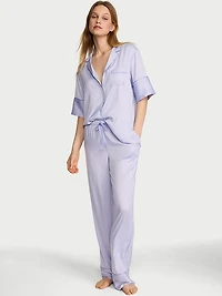 Signature Satin Short-Sleeve Long Pajama Set