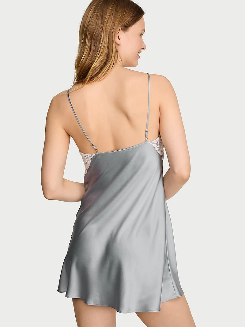 Satin Lace-Trim Short Slip Dress