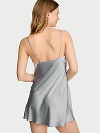 Satin Lace-Trim Short Slip Dress