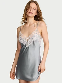Satin Lace-Trim Short Slip Dress